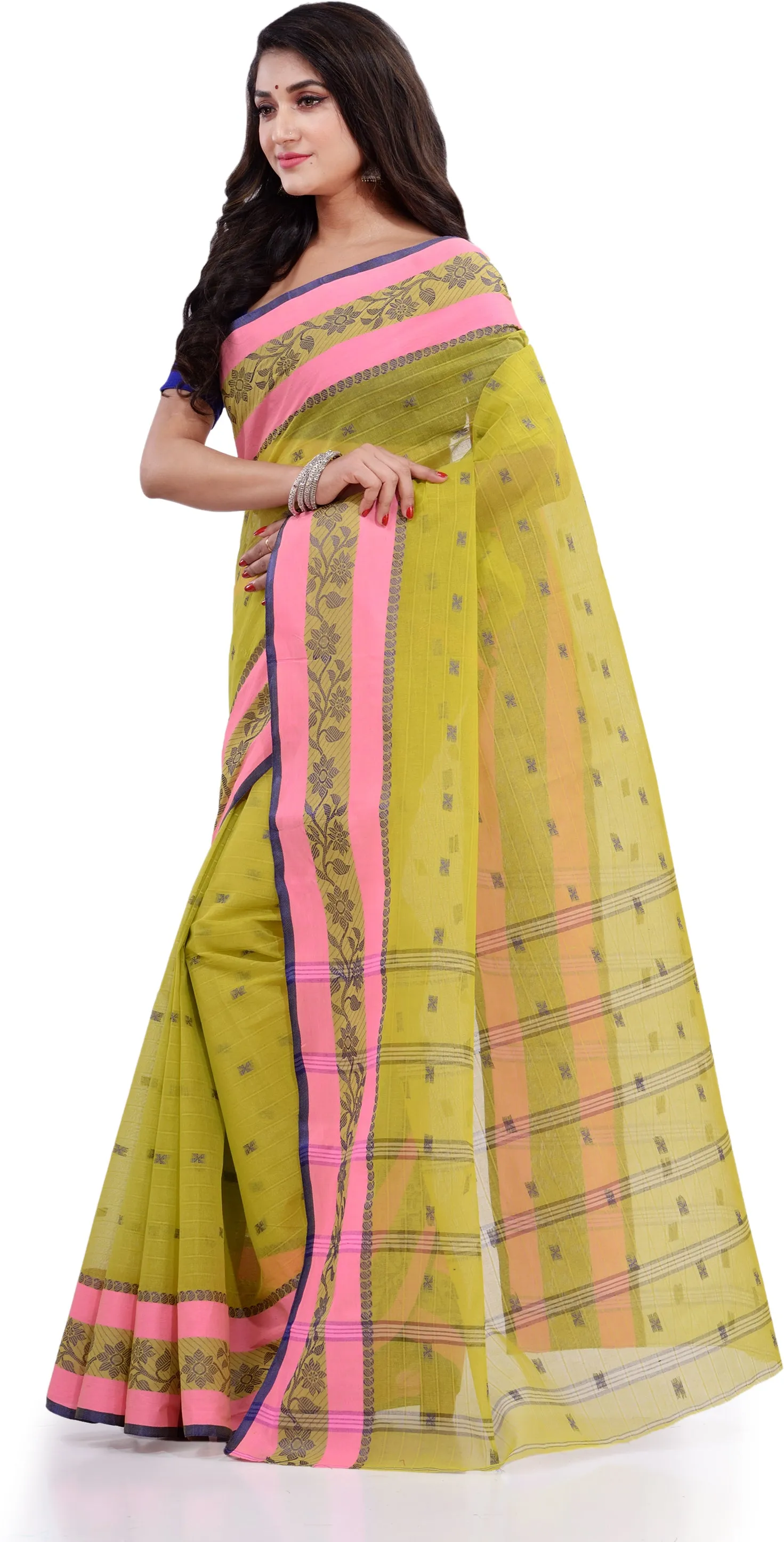 Desh Bidesh Woven Handloom Pure Cotton Saree (Light Green)