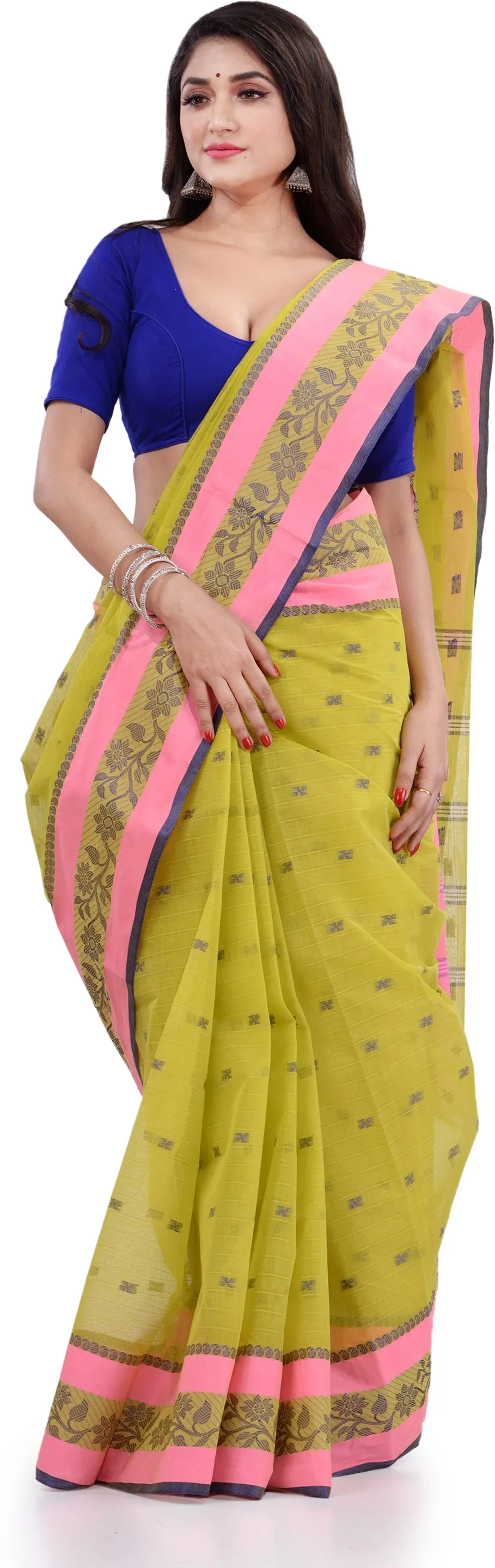 Desh Bidesh Woven Handloom Pure Cotton Saree (Light Green)