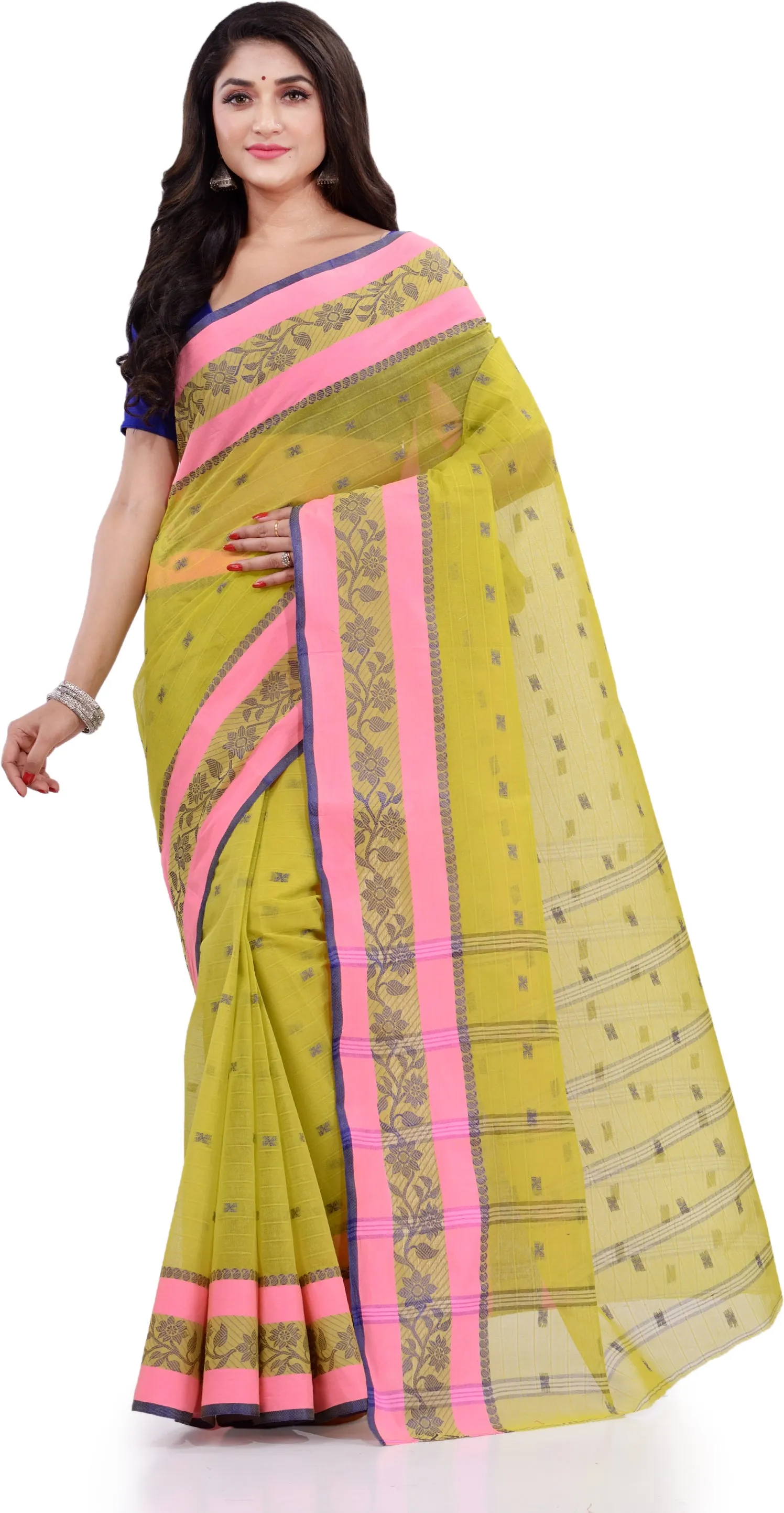 Desh Bidesh Woven Handloom Pure Cotton Saree (Light Green)