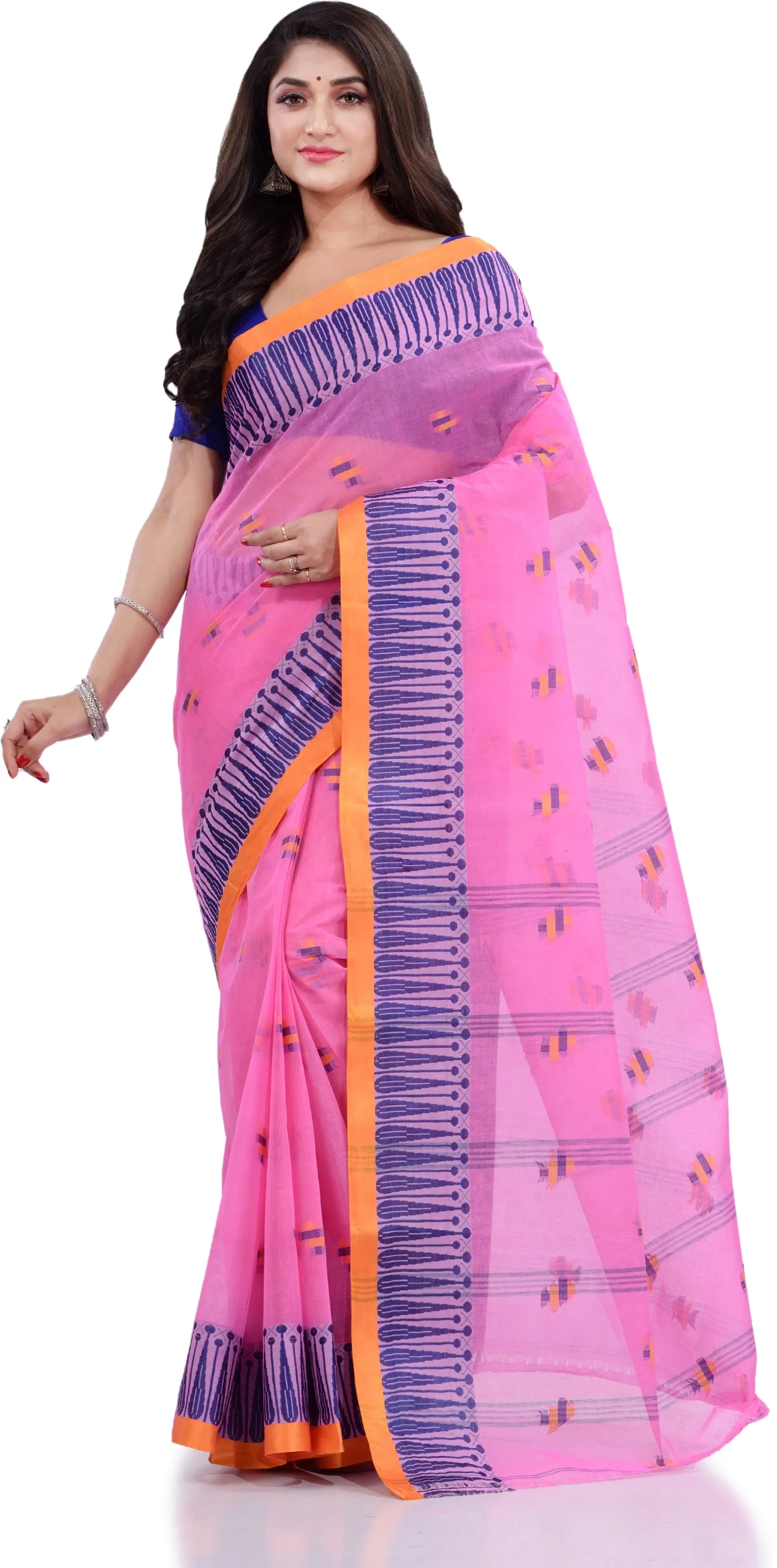 Desh Bidesh Woven Handloom Pure Cotton Saree (Pink)