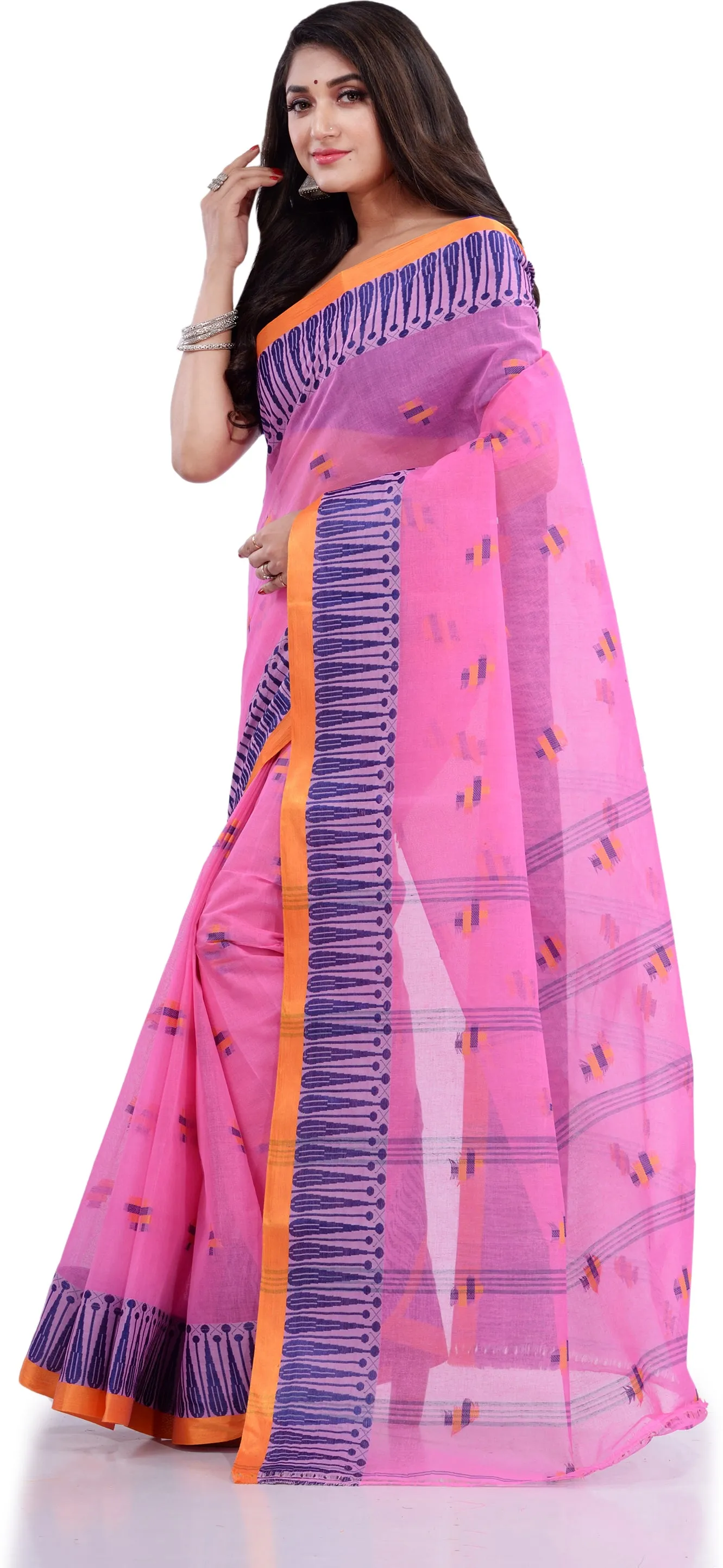 Desh Bidesh Woven Handloom Pure Cotton Saree (Pink)