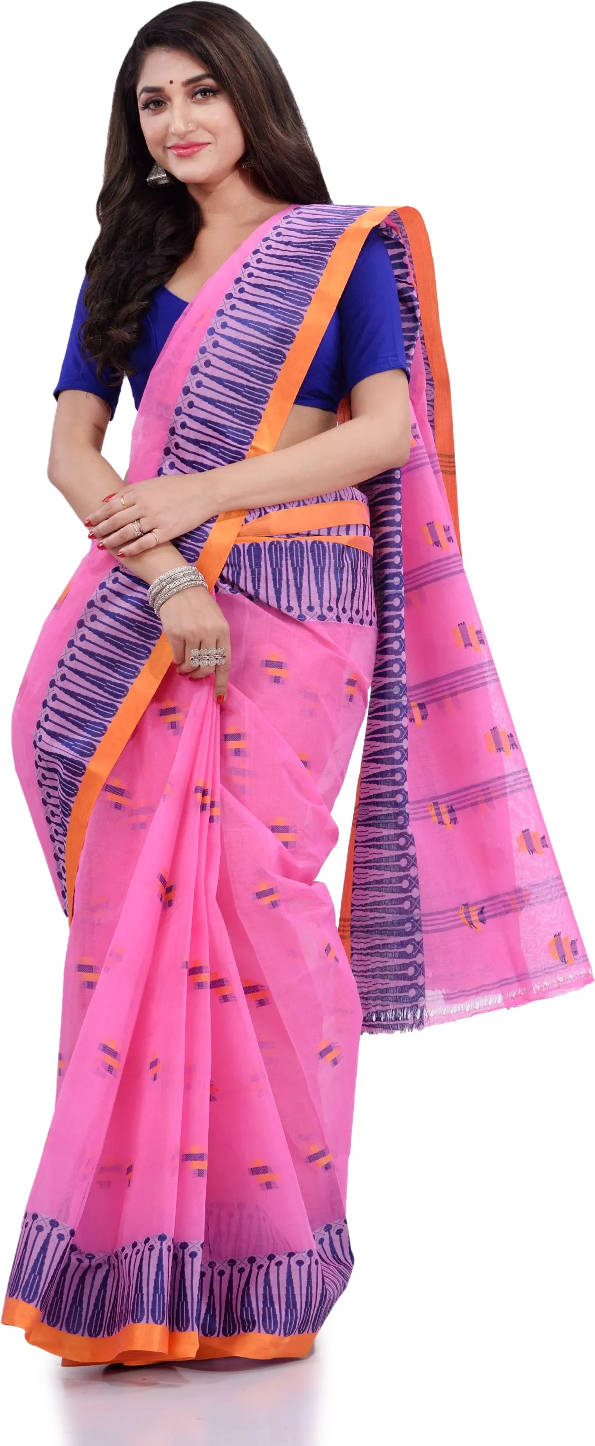 Desh Bidesh Woven Handloom Pure Cotton Saree (Pink)