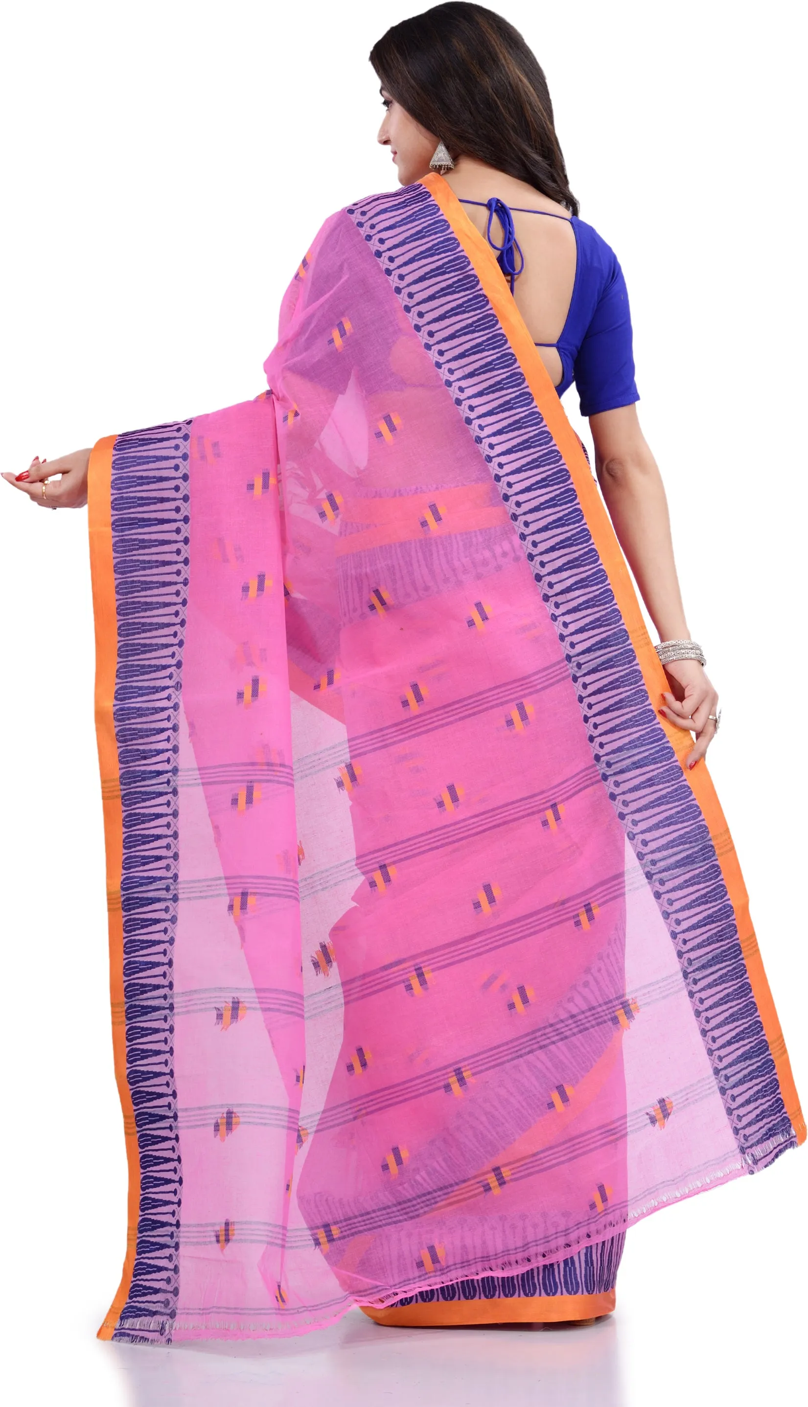 Desh Bidesh Woven Handloom Pure Cotton Saree (Pink)