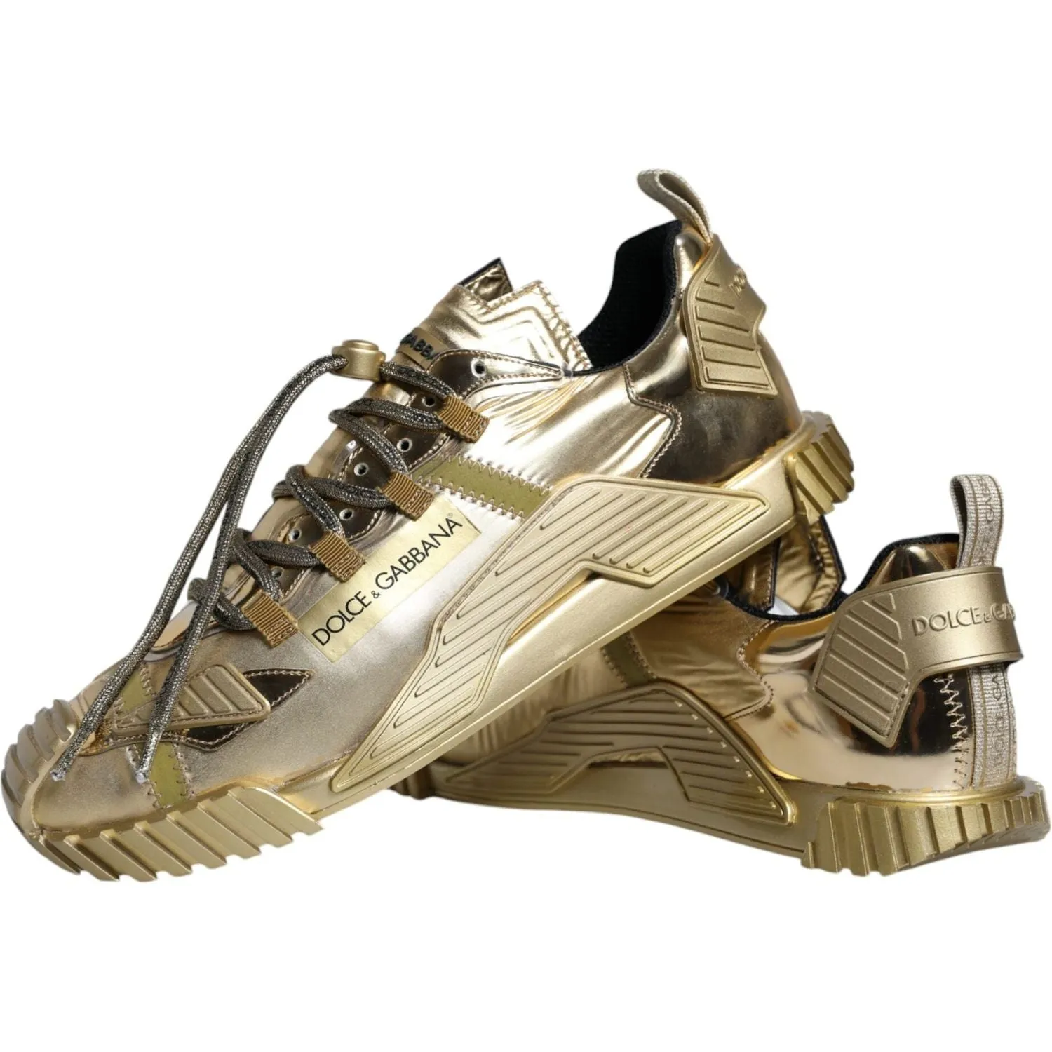 Dolce & Gabbana Gold Stretch Lace Up NS1 Sneakers Shoes