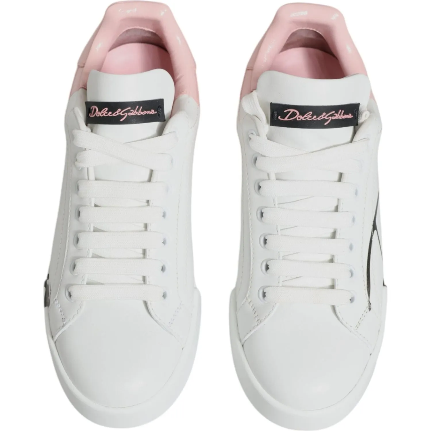 Dolce & Gabbana White Pink Portofino Low Top Sneakers Shoes