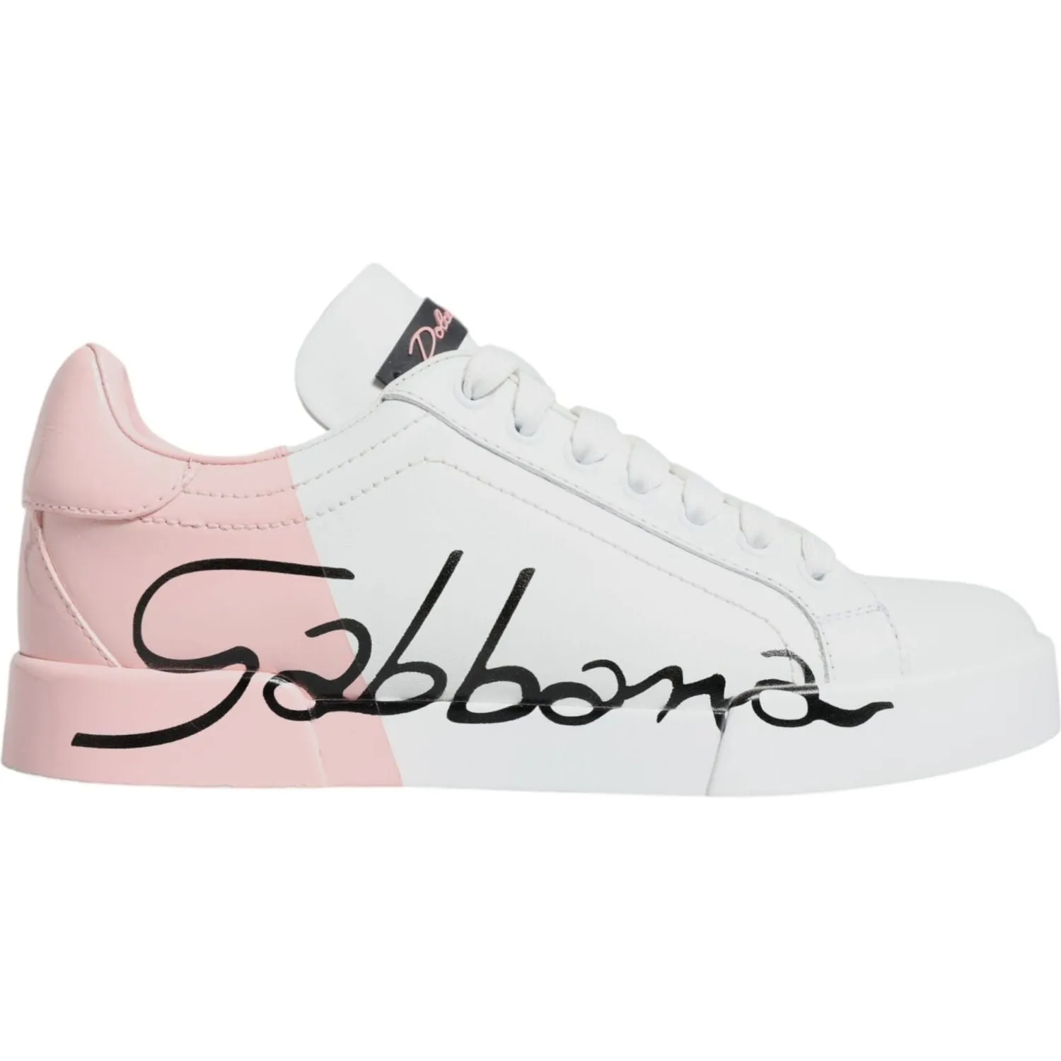 Dolce & Gabbana White Pink Portofino Low Top Sneakers Shoes