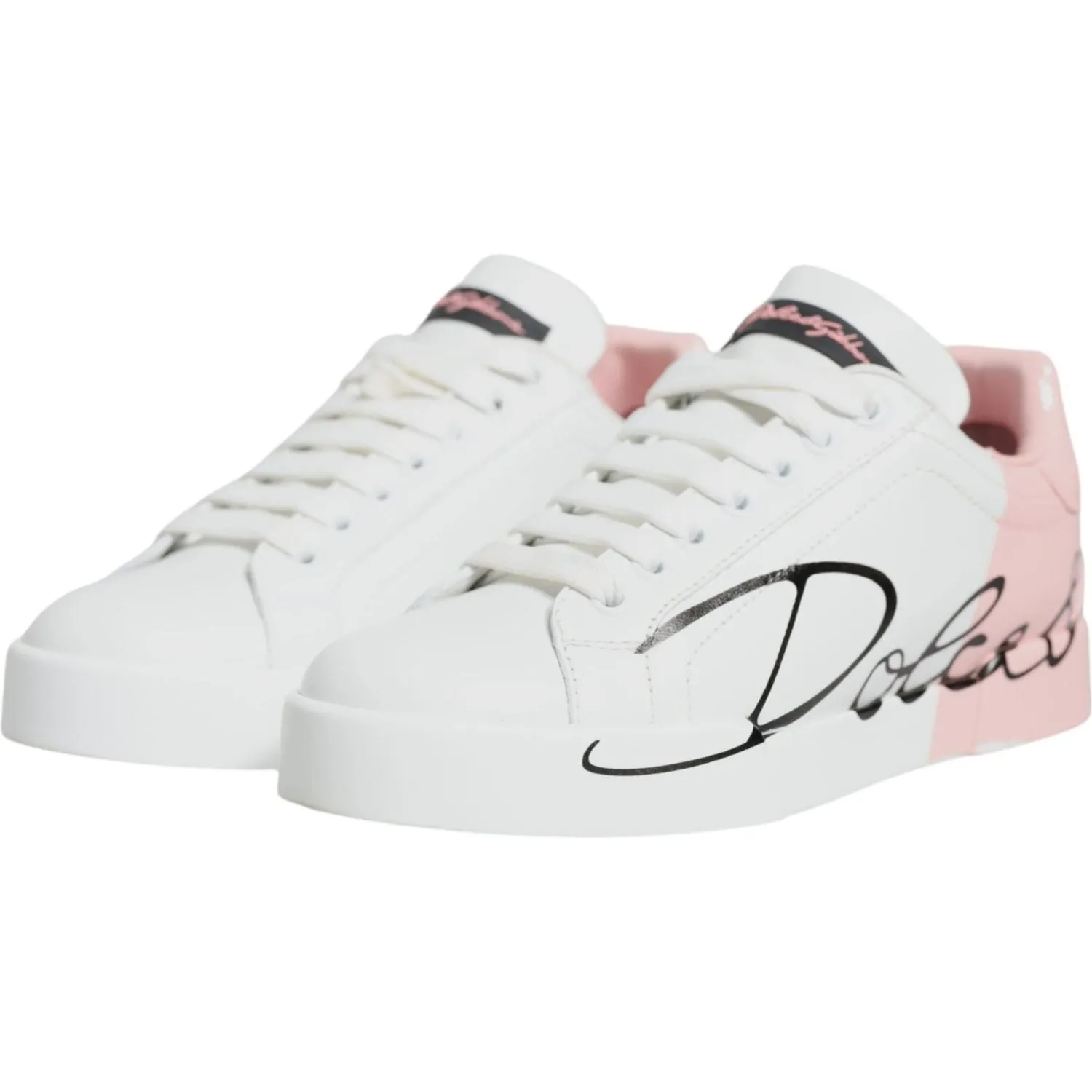 Dolce & Gabbana White Pink Portofino Low Top Sneakers Shoes