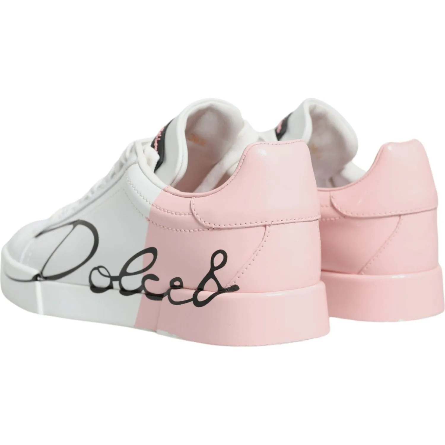 Dolce & Gabbana White Pink Portofino Low Top Sneakers Shoes