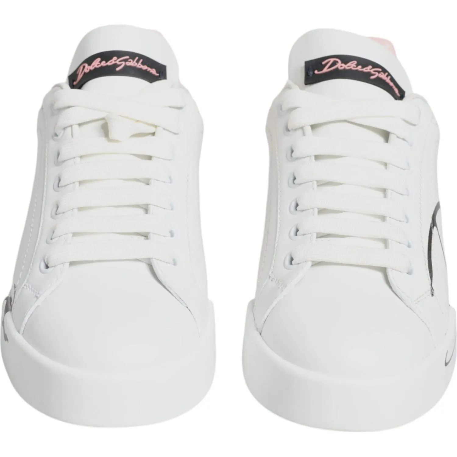 Dolce & Gabbana White Pink Portofino Low Top Sneakers Shoes