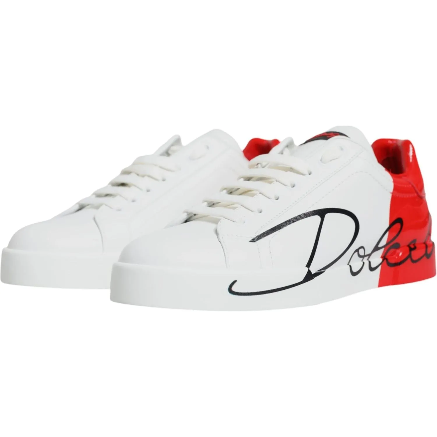 Dolce & Gabbana White Red Portofino Low Top Sneakers Shoes