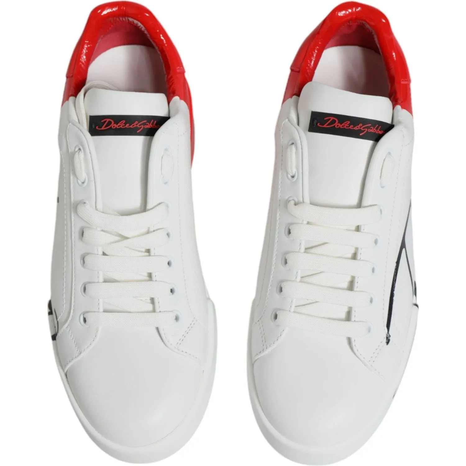 Dolce & Gabbana White Red Portofino Low Top Sneakers Shoes