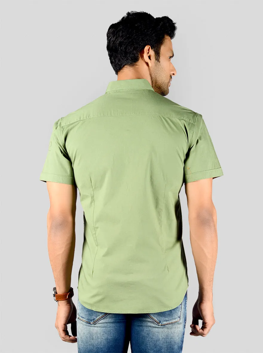 Dull Pistachio Green Solid Slim Fit Casual Shirt | Greenfibre