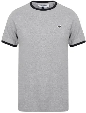 Earl Cotton Jersey Crew Neck Ringer T-Shirt In Light Grey Marl / Black - Le Shark