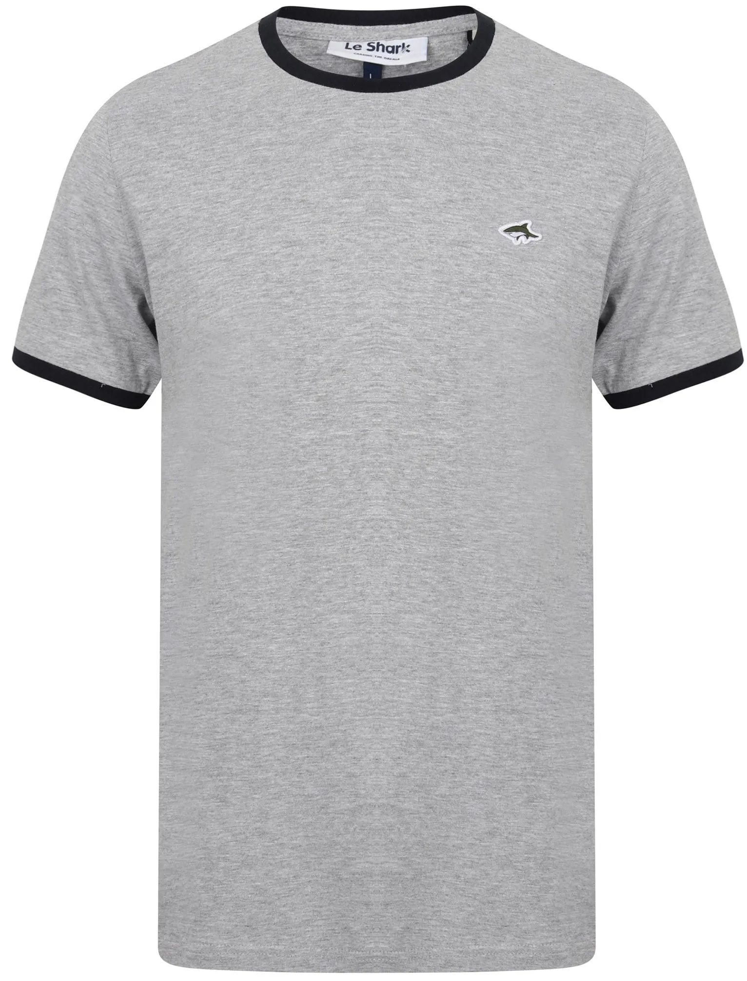 Earl Cotton Jersey Crew Neck Ringer T-Shirt In Light Grey Marl / Black - Le Shark