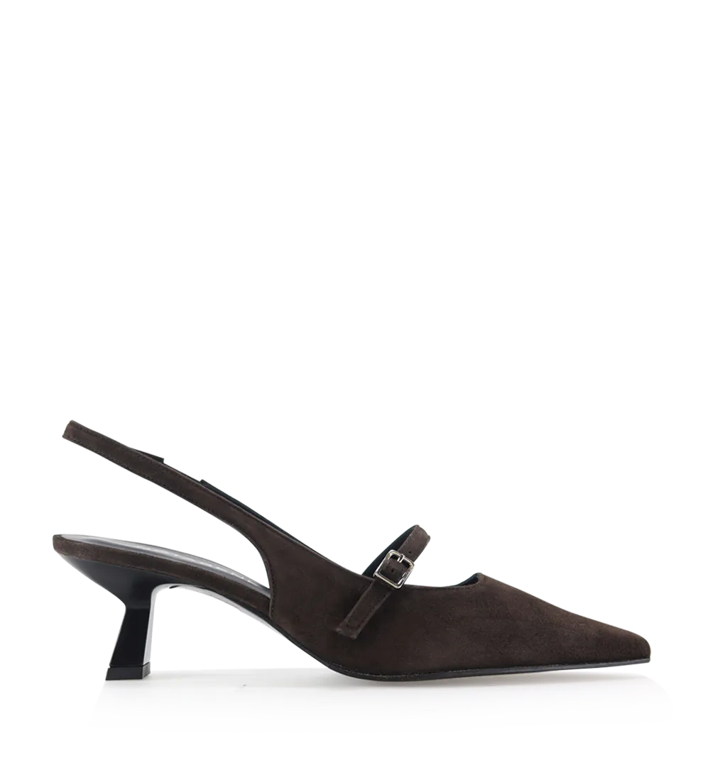 Elina 50 slingback stiletter, brun ruskind