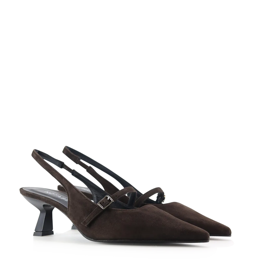 Elina 50 slingback stiletter, brun ruskind