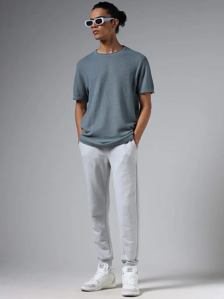 ETA Teal Knitted Solid Slim-Fit T-Shirt