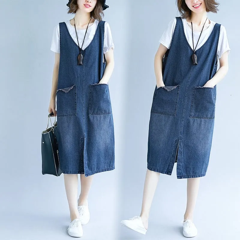 Expressions Dark Blue Denim Overall Dress