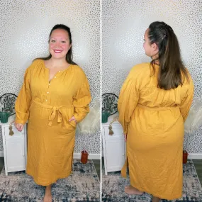 Fall Tie-Front Dress Mustard