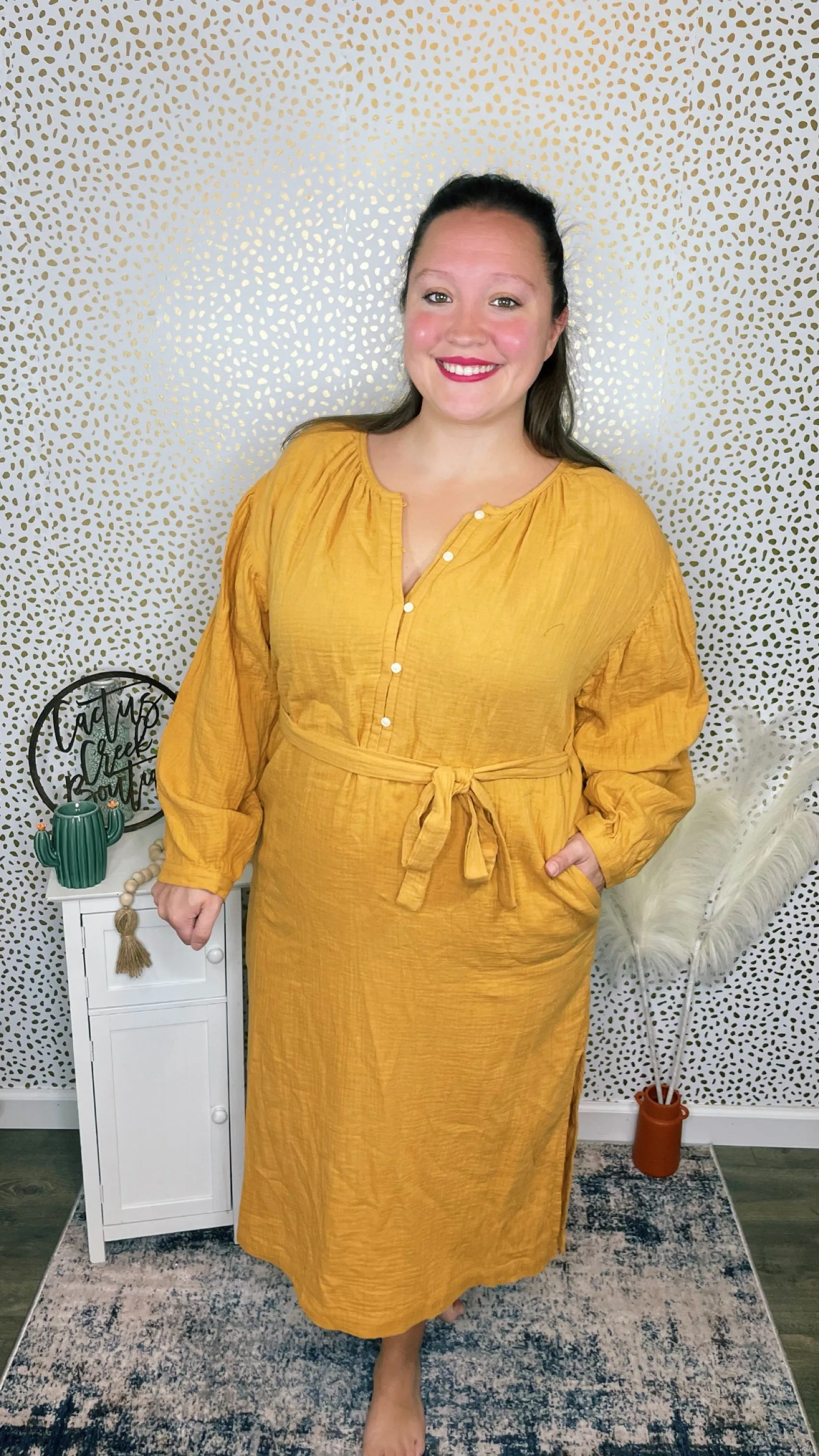 Fall Tie-Front Dress Mustard