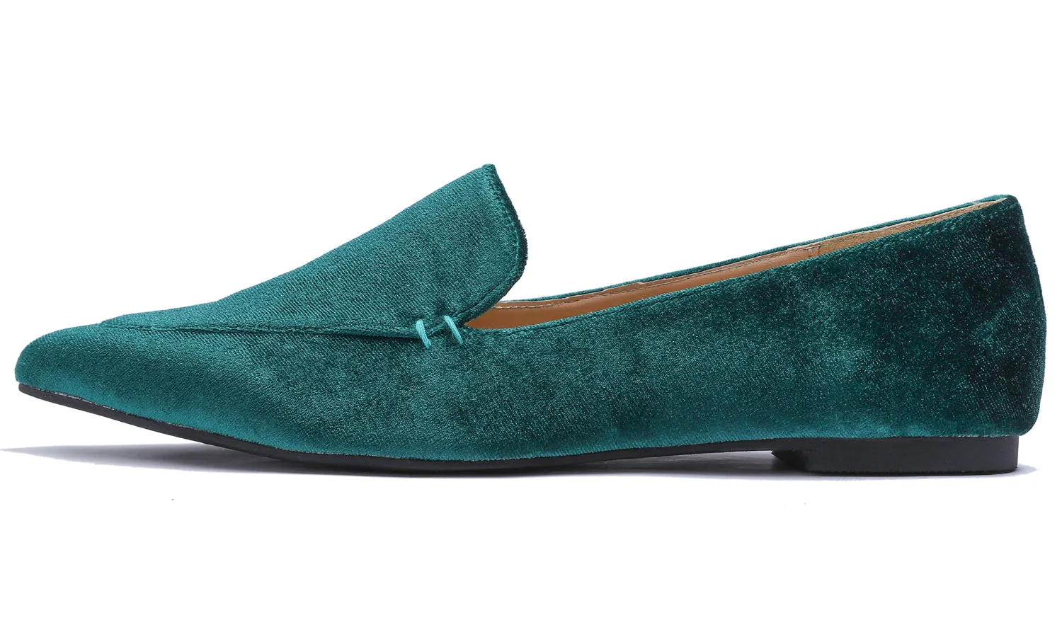 Feversole Women's Loafer Flat Pointed Fashion Slip On Comfort Driving Office Shoes Retro Green Velvet