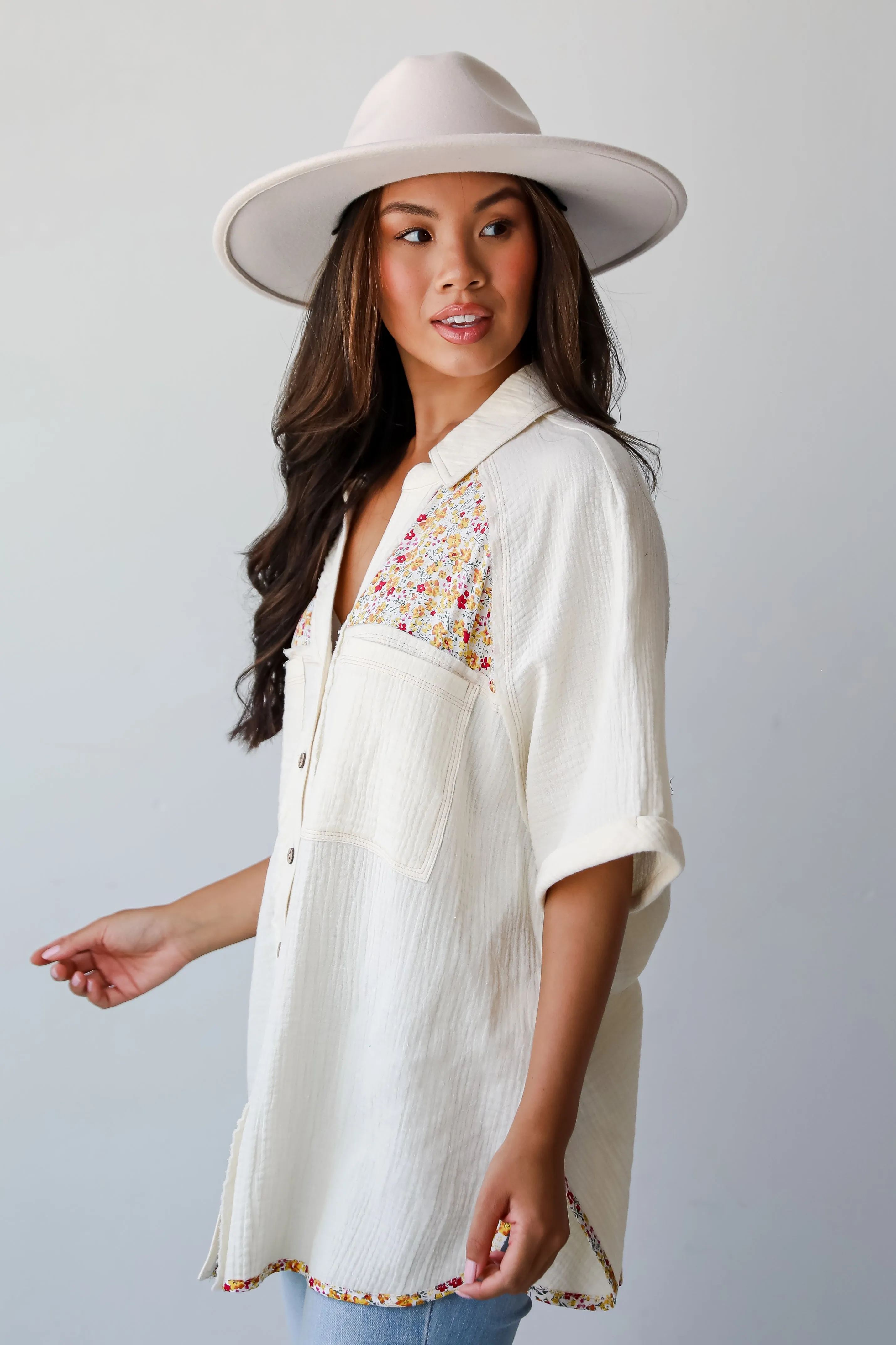 FINAL SALE - Number One Choice Ivory Floral Linen Blouse