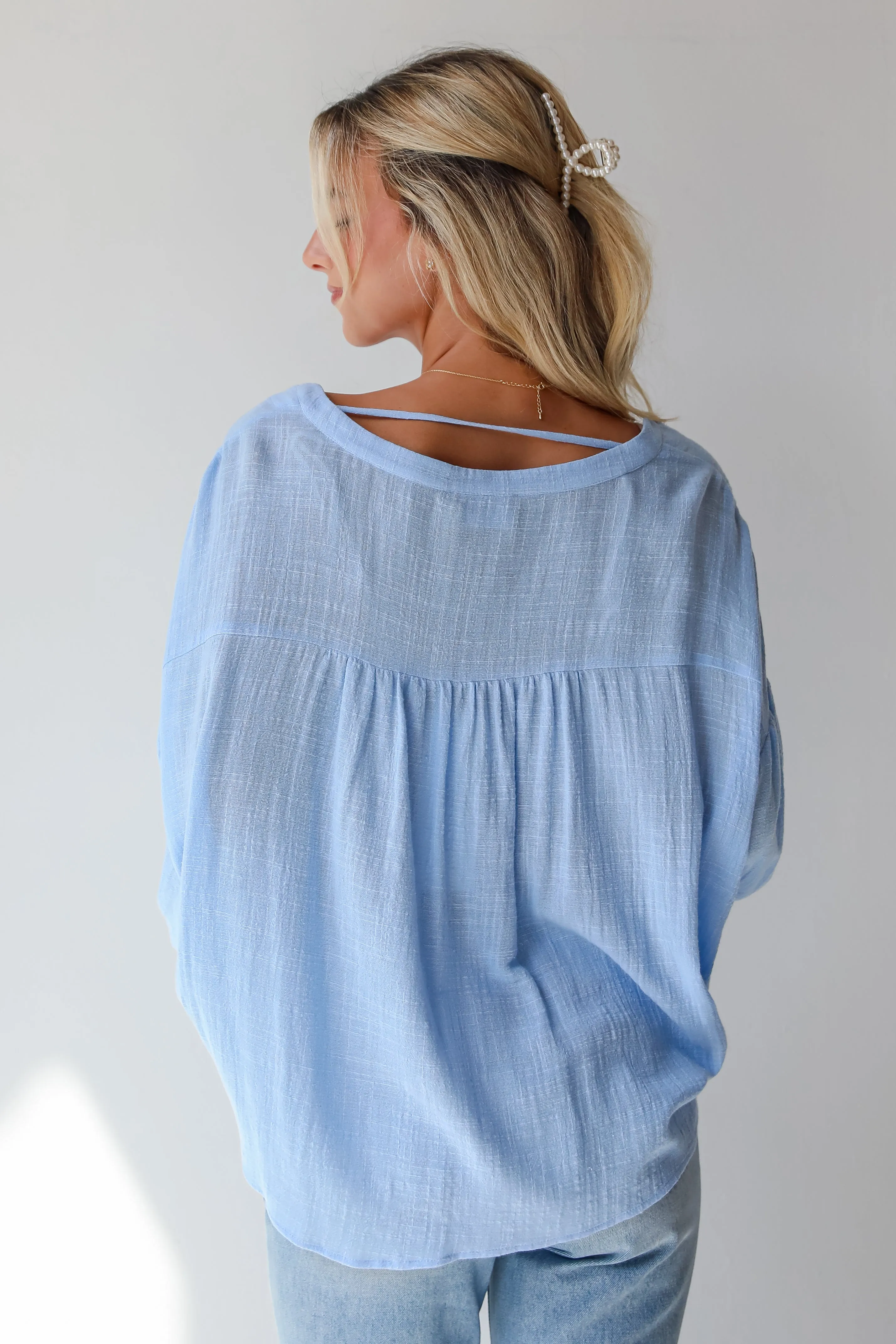 FINAL SALE - Sleek Dedication Light Blue Linen Blouse