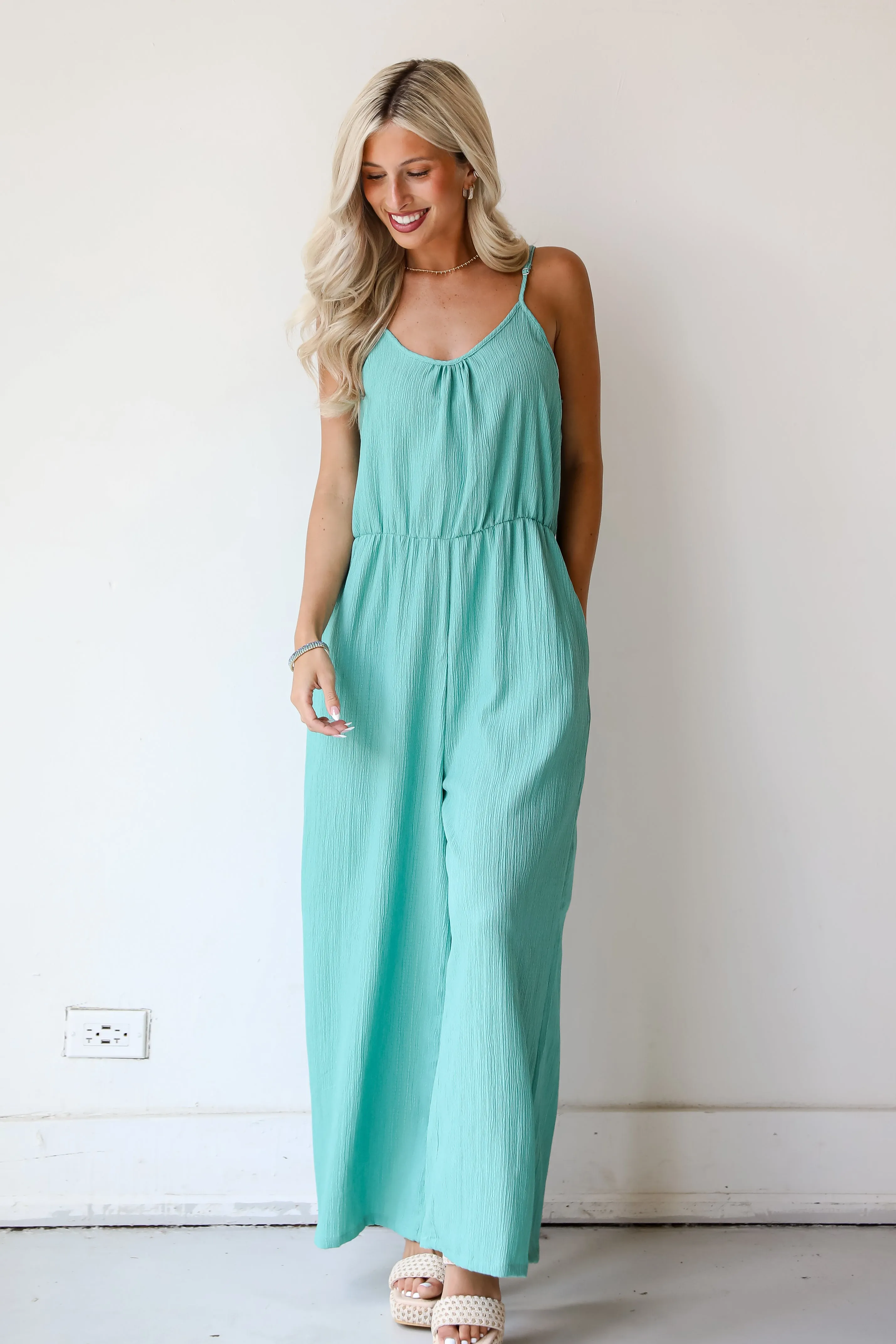 FINAL SALE - Sunny Serenity Seafoam Jumpsuit