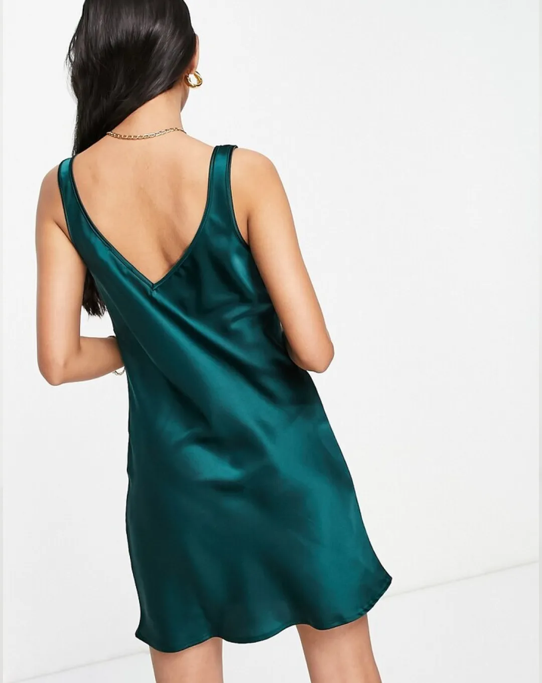 Flounce London Satin Mini Slip Dress in Teal