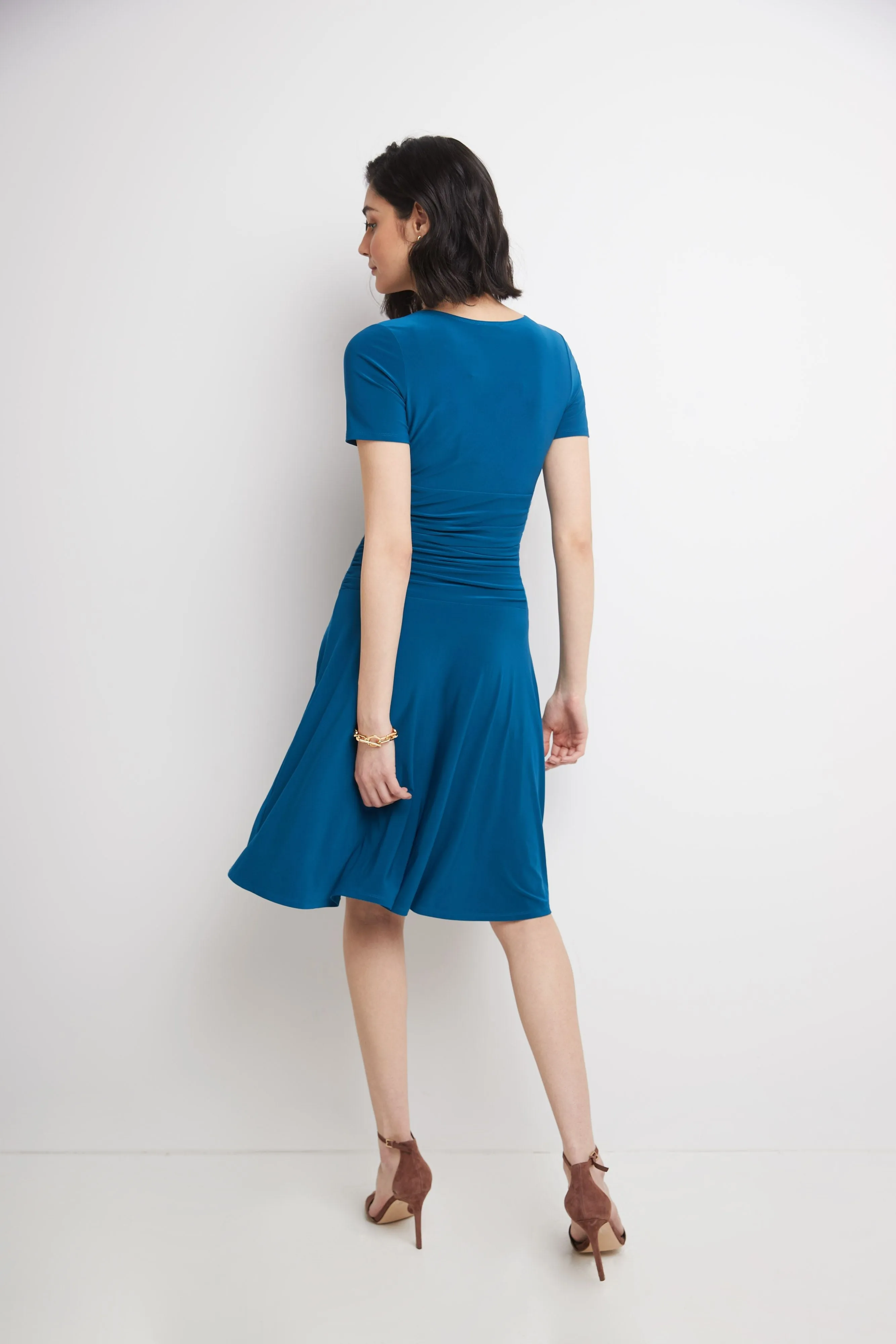 Form-fitting Short Sleeve Dress with Ruching