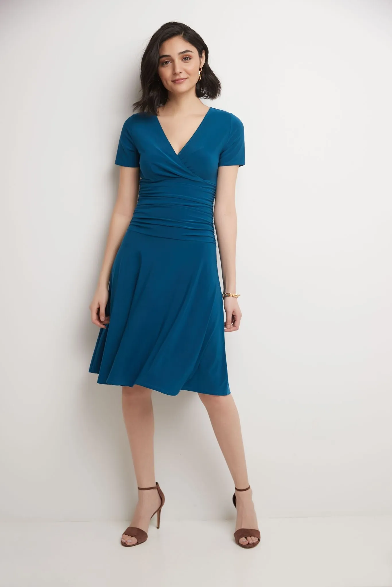 Form-fitting Short Sleeve Dress with Ruching