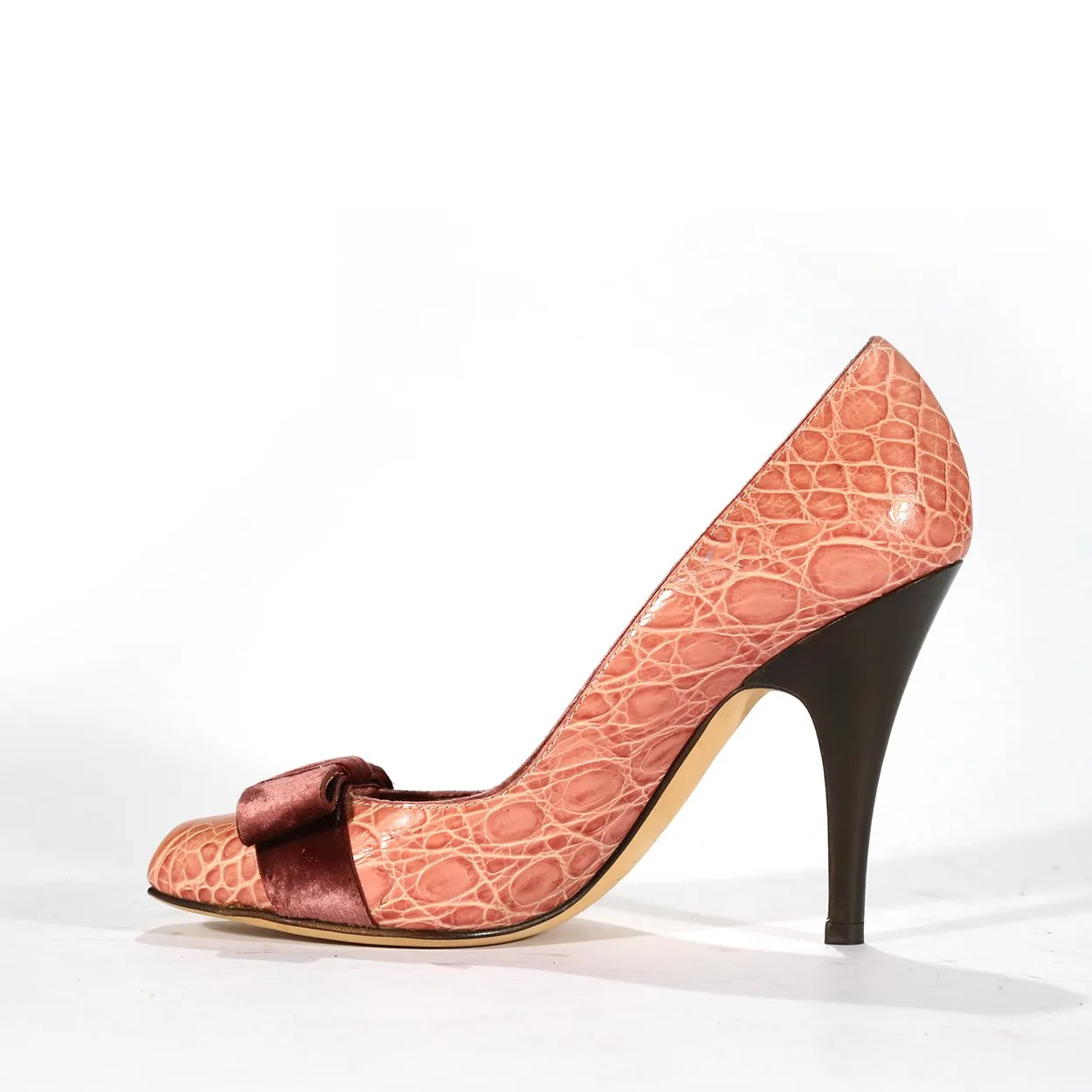 Giuseppe Zanotti Women's Designer Shoes Pink Crocodile Print Leather/ Velvet Pumps (Z1001)