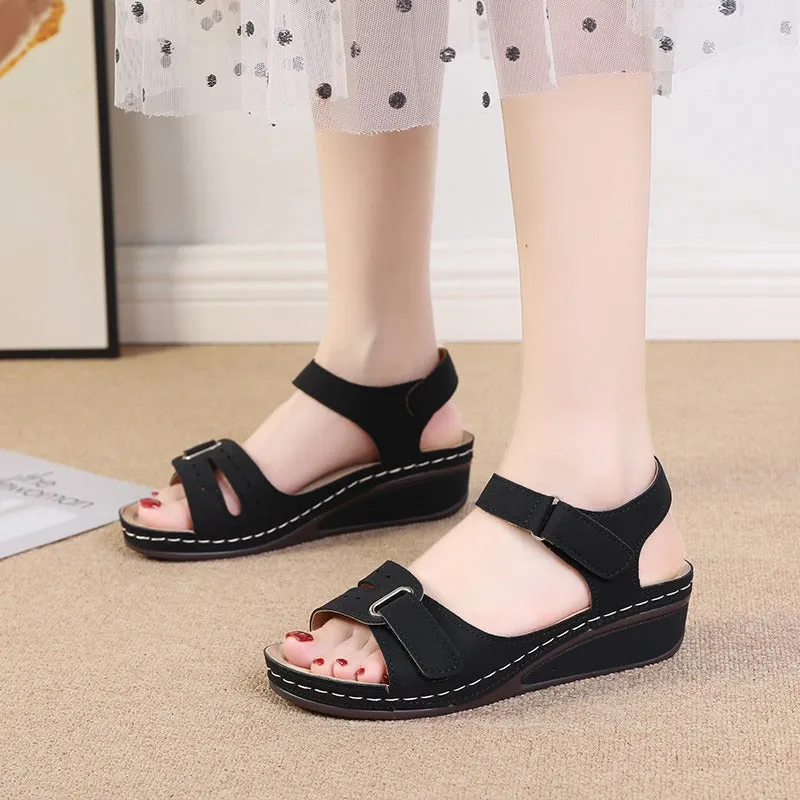 Groovywish Summer Sewing Retro Buckle Strap Soft Platform Sandals