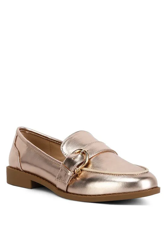 Haruka Metallic Faux Leather Loafers