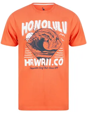 Honolulu Motif Cotton Jersey T-Shirt in Burnt Sienna Red - South Shore