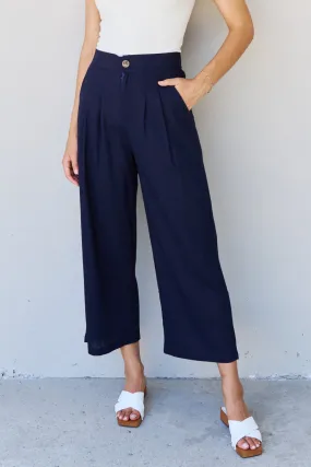 In The Mix Full Size Pleated Detail Linen Pants in Dark Navy