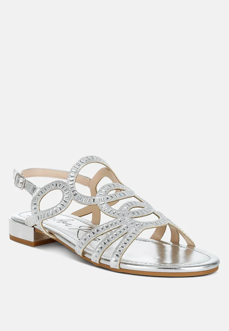 Jisters Cut Out Detail Rhinestone Flat Sandals