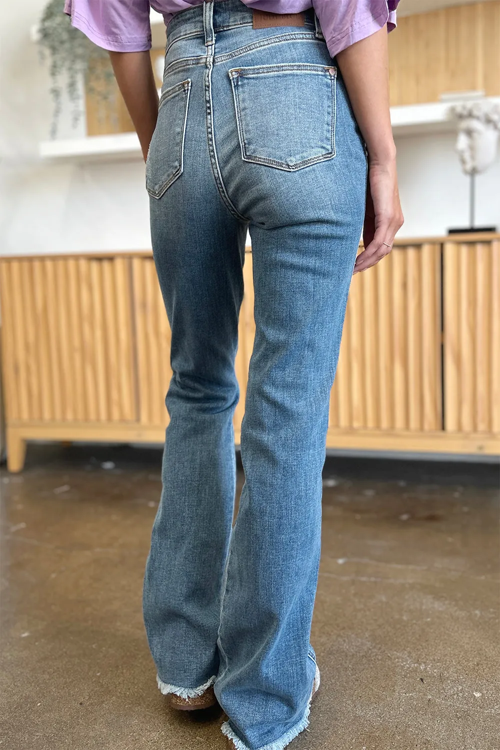 Judy Blue Distressed Raw Hem Bootcut Jeans [Online Exclusive]