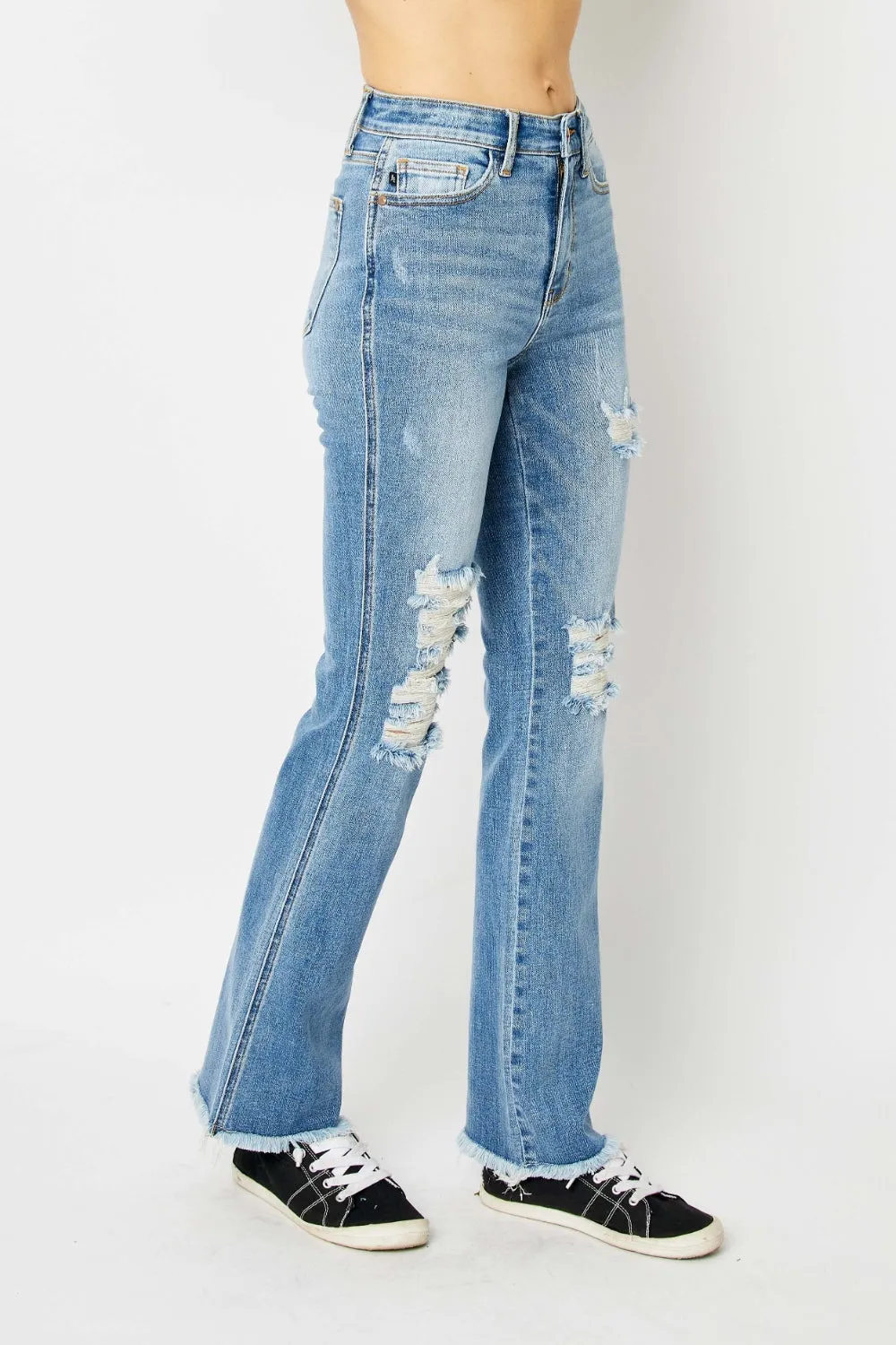 Judy Blue Distressed Raw Hem Bootcut Jeans [Online Exclusive]