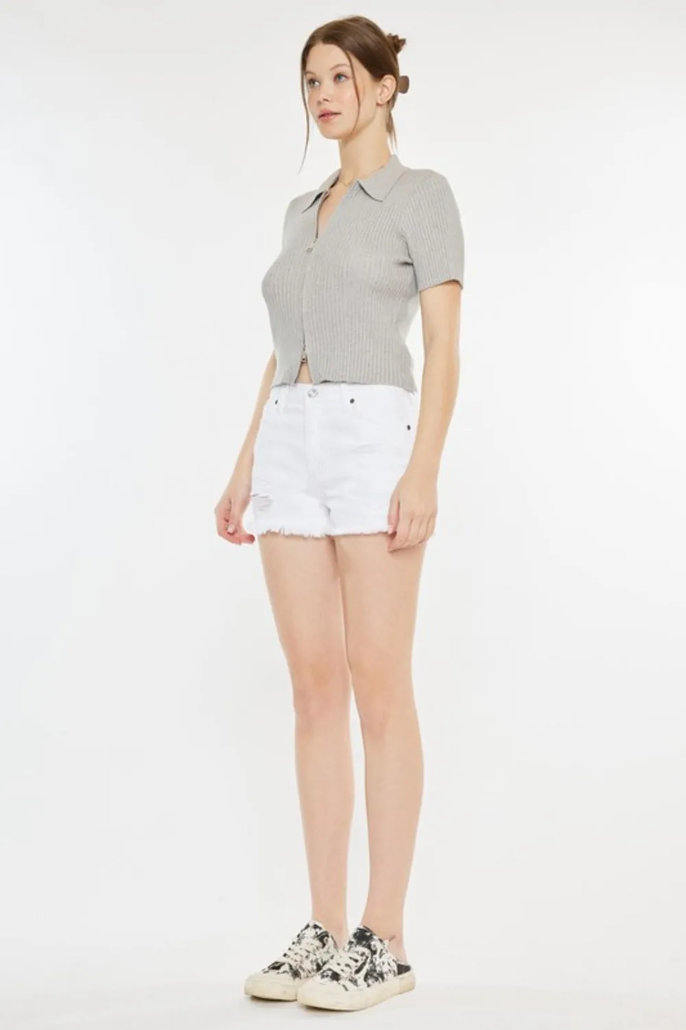 Kancan Raw Hem Distressed Denim Shorts