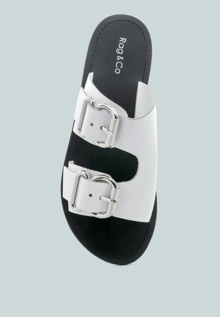 KELLY White Flat Sandal with Buckle Straps