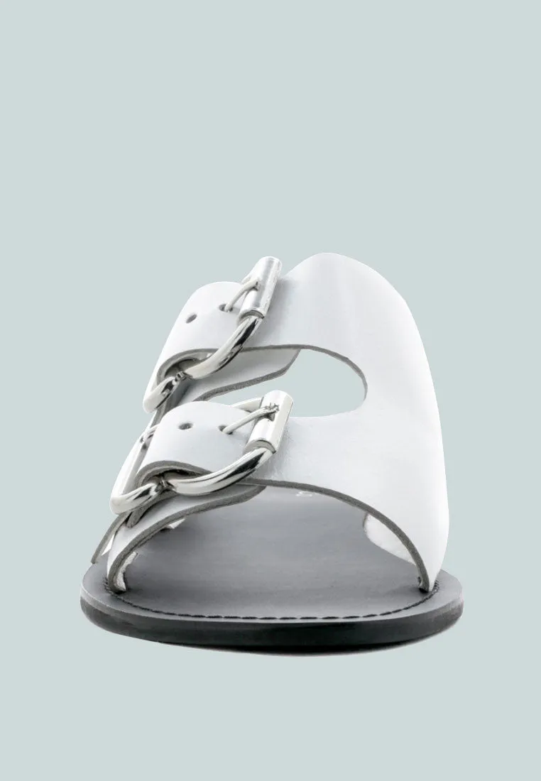 KELLY White Flat Sandal with Buckle Straps