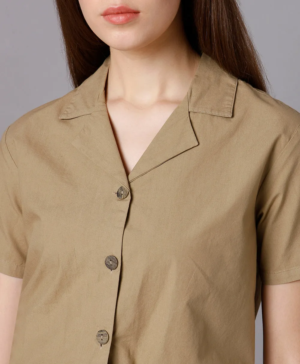 Khaki Lapel Collar Shirt