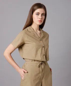 Khaki Lapel Collar Shirt