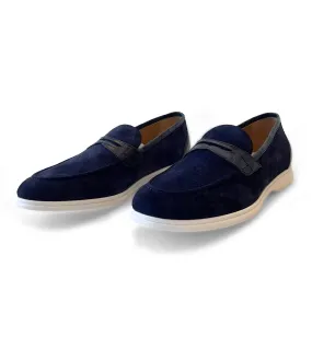 KITON Suede with Penny Crocodile Accents Loafer