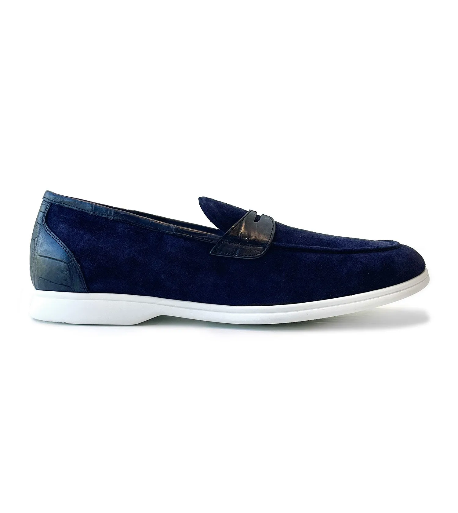 KITON Suede with Penny Crocodile Accents Loafer