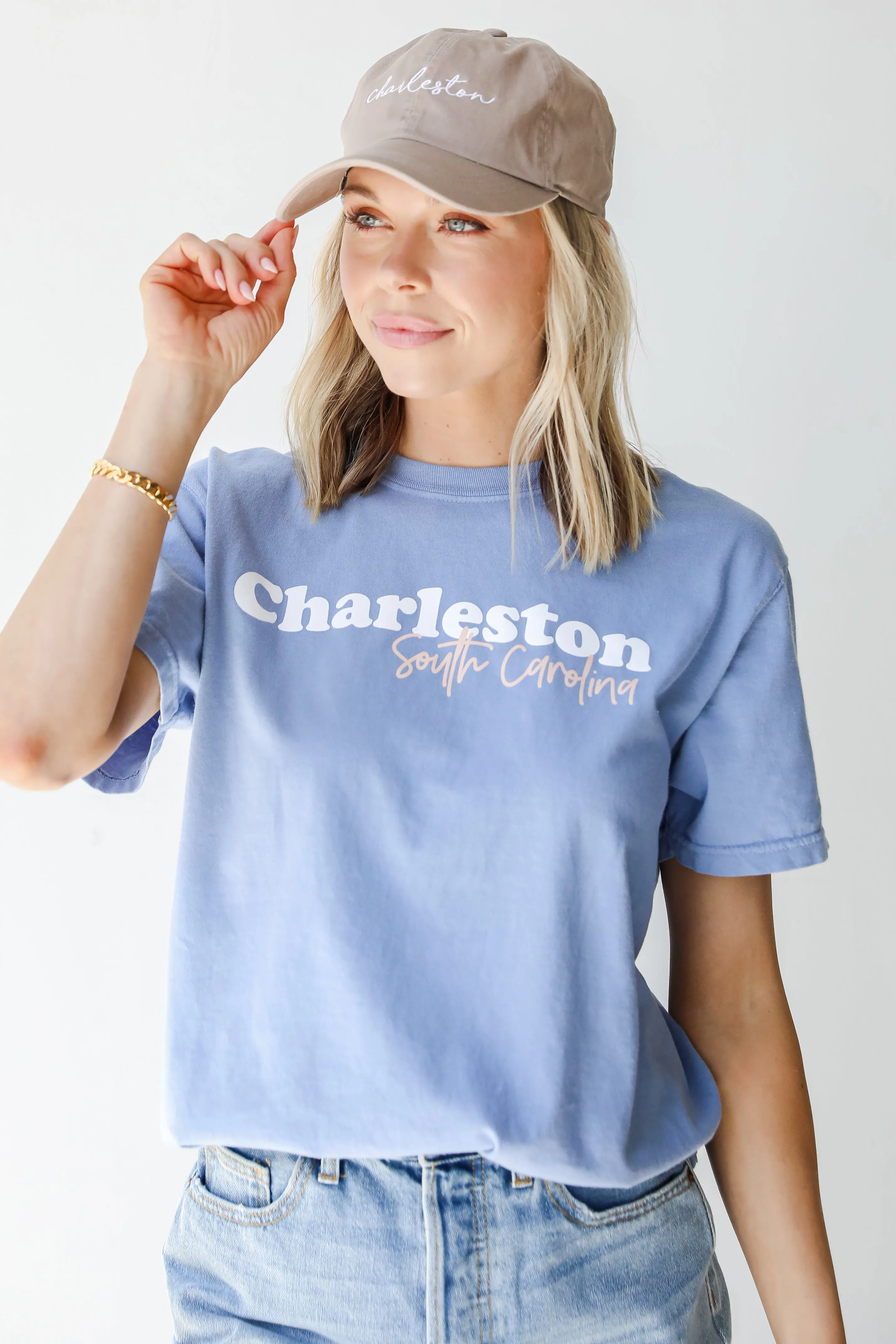 Light Blue Charleston South Carolina Script Tee