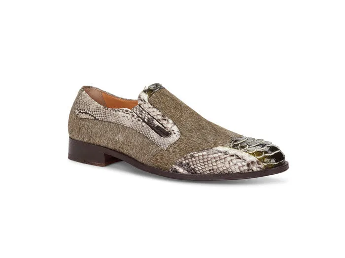 Mauri - 4748 "Spiga" Olive Green Pony/Python Dress Loafer