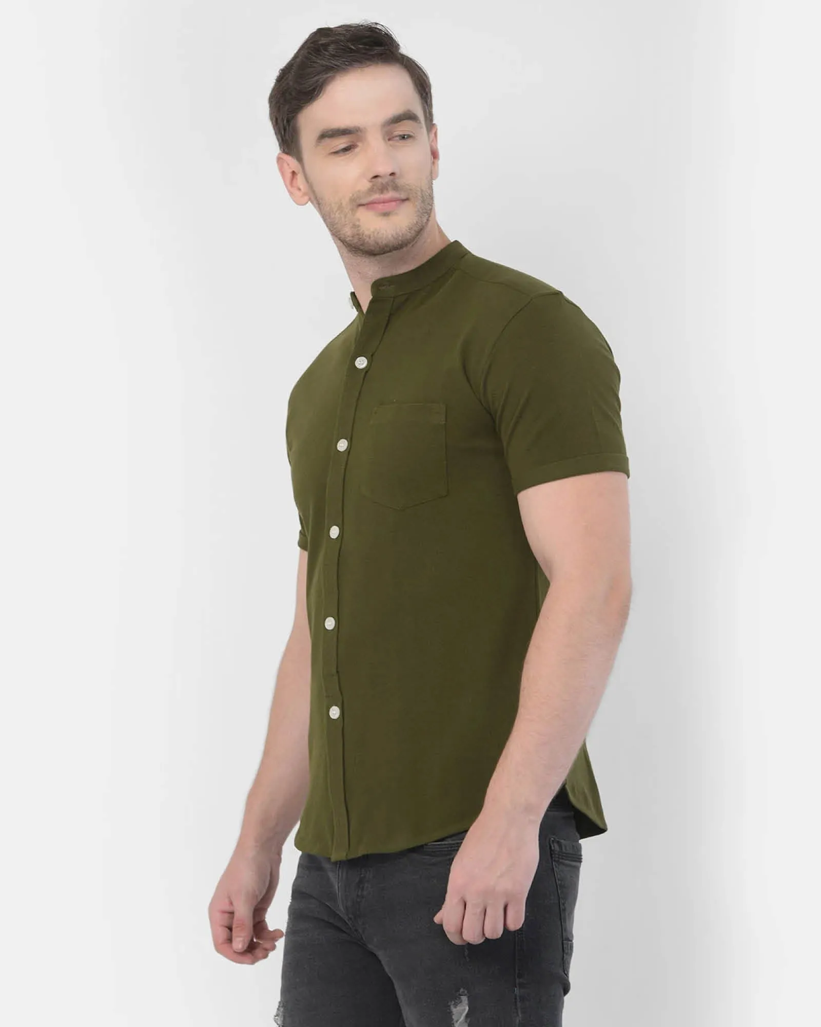 Melange Original Pique Shirt: Dark Olive Green