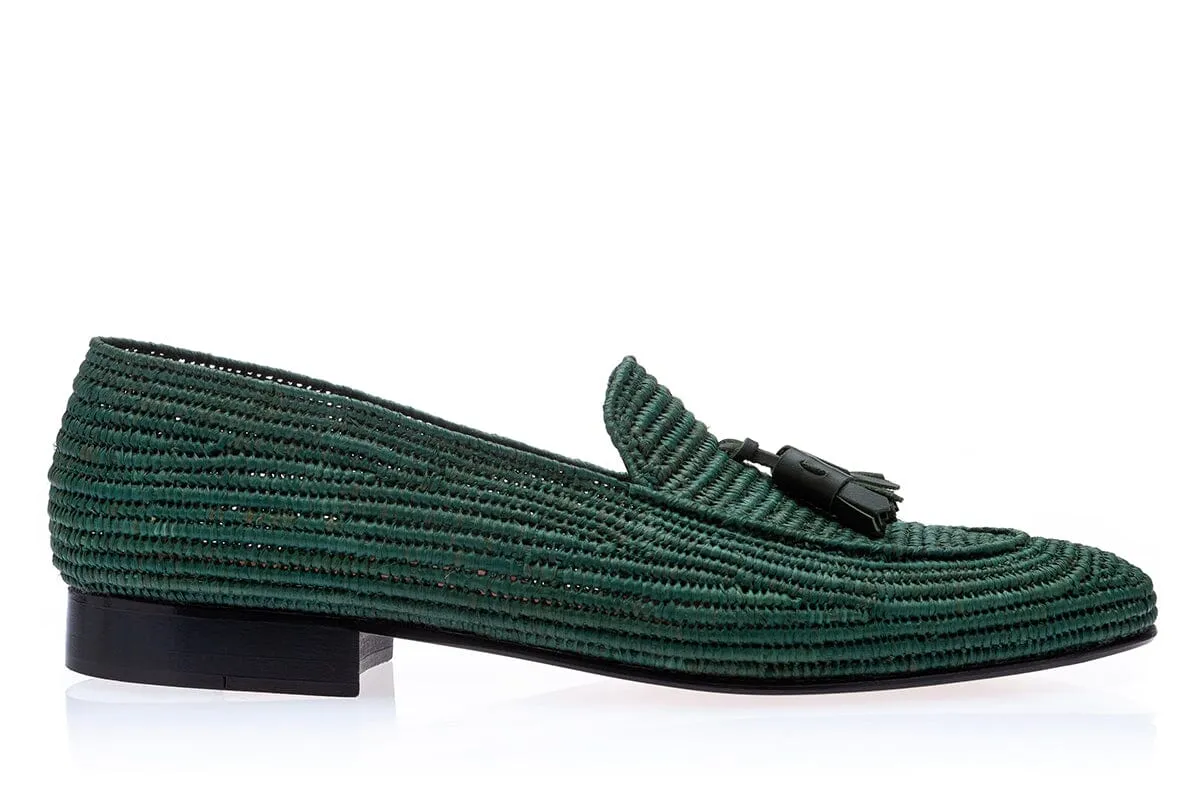 MELILLA RAFIA GREEN LOAFERS